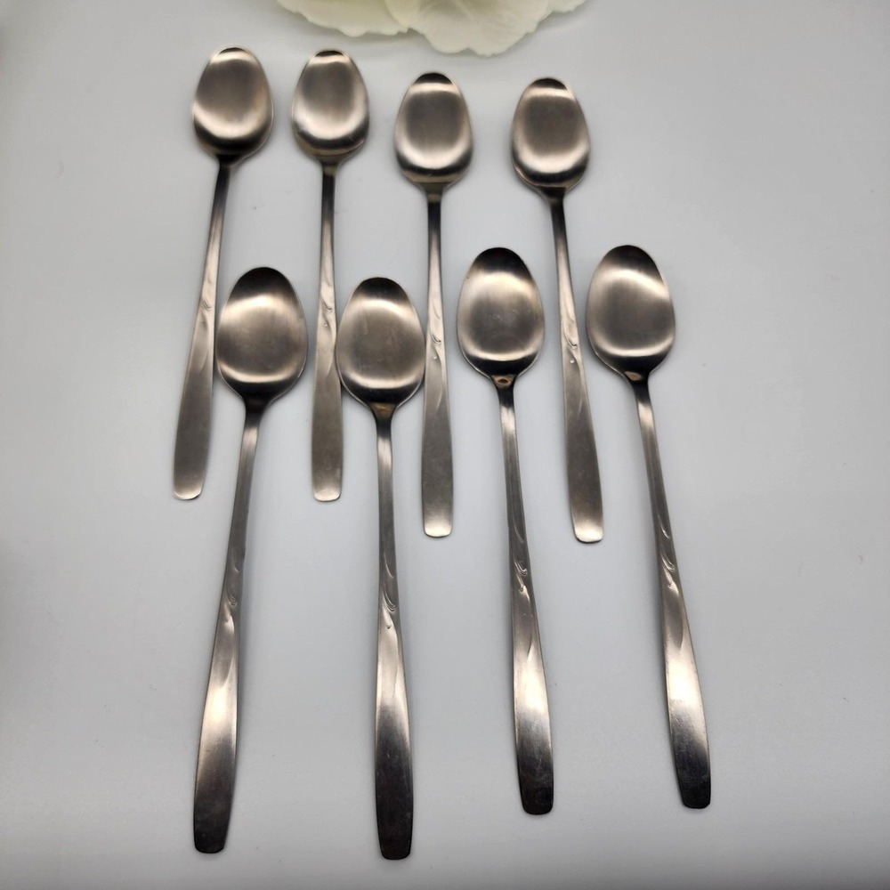 8-Pc Set IS Co International GARDEN MANOR Iced Tea Spoons 7-1/2" Stainless USA